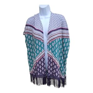 Victoria's Secret Boho Fringe Wrap Shawl Green White Purple M L